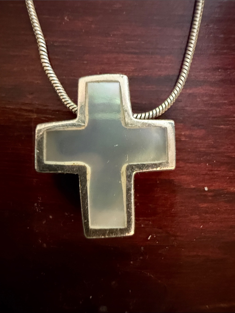 Sterling, silver reversible, mother of pearl cross necklace